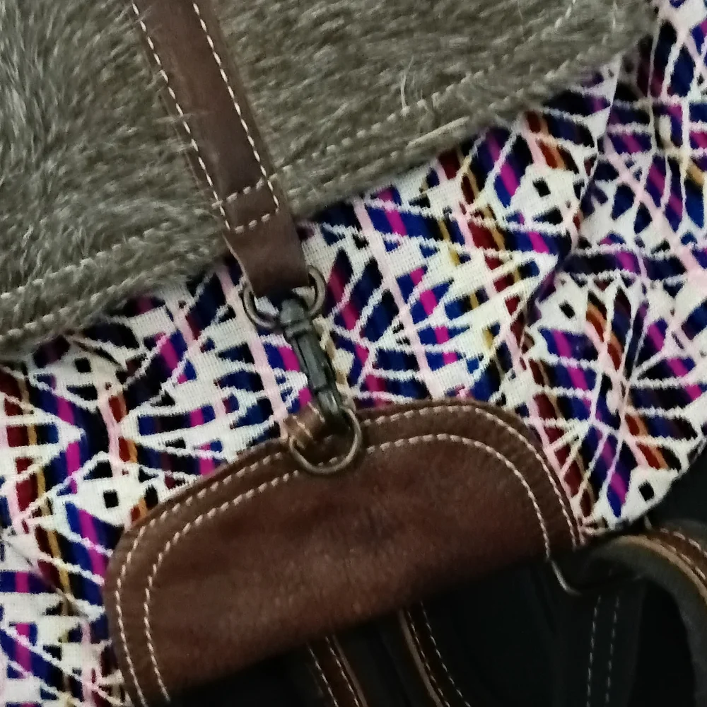 Myra Bag Handmade Vibrant Backpack Upcycled Canvas & Cowhide Leather Western